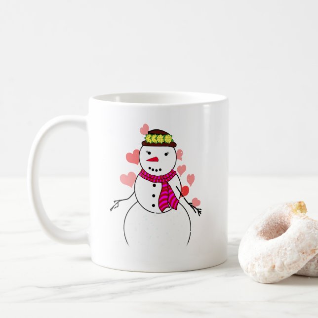 Snowman Little Girl In Love Coffee Mug (With Donut)