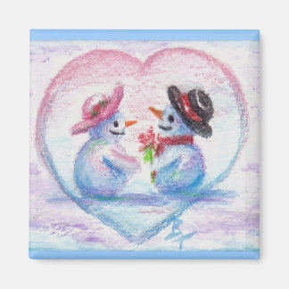 Snowman Love aceo Magnet