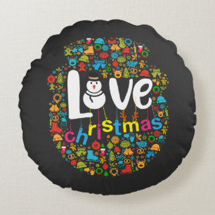 Snowman Love Christmas Decorations Round Cushion