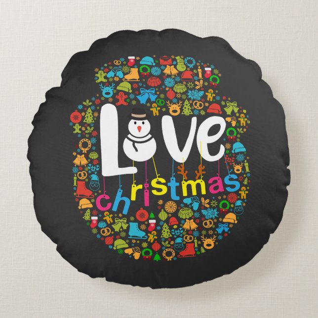 Snowman Love Christmas Decorations Round Cushion (Front)