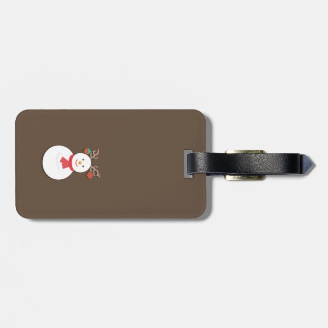 Snowman Luggage Tag w/ leather strap (Back Horizontal)