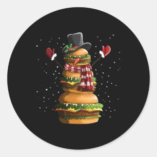 Snowman Made Of Burgers Cheeseburger Fast Food Chr Classic Round Sticker