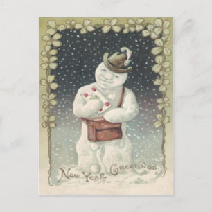 Snowman Mailman Letter Snow Shamrock Postcard