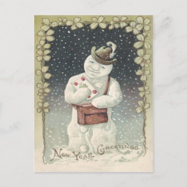 Snowman Mailman Letter Snow Shamrock Postcard (Front)