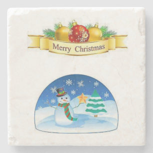 Snowman Marble Stone Coaster Christmas