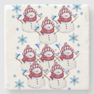 Snowman Marble Stone Coaster Christmas