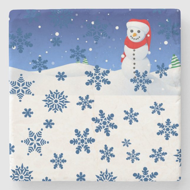 Snowman Marble Stone Coaster Christmas (Front)
