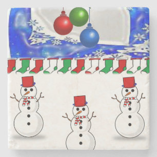 Snowman Marble Stone Coaster Christmas
