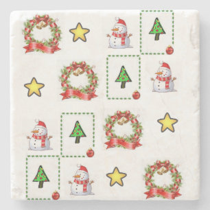 Snowman Marble Stone Coaster Christmas