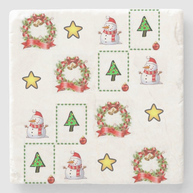 Snowman Marble Stone Coaster Christmas (Front)