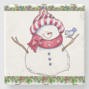 Snowman Marble Stone Coaster Christmas