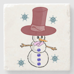 Snowman Marble Stone Coaster Christmas