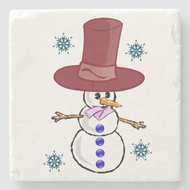 Snowman Marble Stone Coaster Christmas (Front)