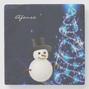 Snowman Marble Stone Coaster Christmas