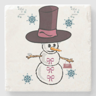 Snowman Marble Stone Coaster Christmas