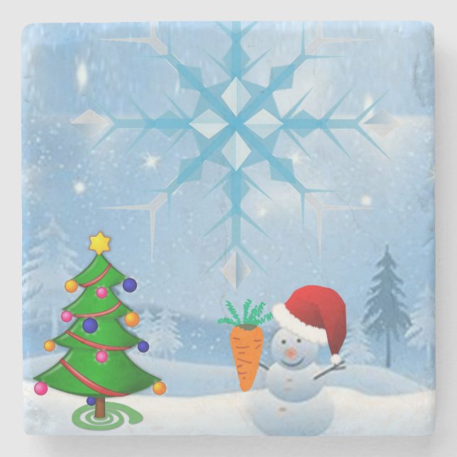 Snowman Marble Stone Coaster Christmas (Front)