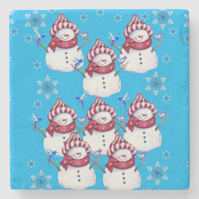 Snowman Marble Stone Coaster Christmas (Front)