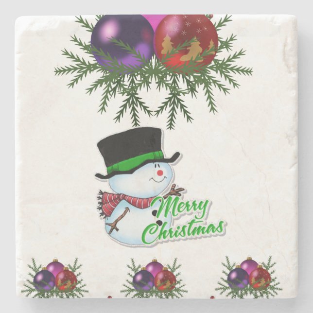 Snowman Marble Stone Coaster Christmas (Front)