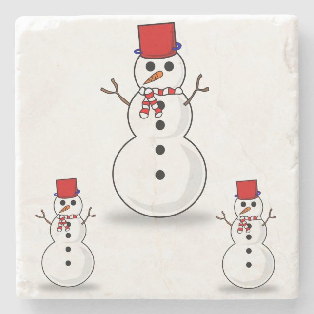 Snowman Marble Stone Coaster Christmas (Front)