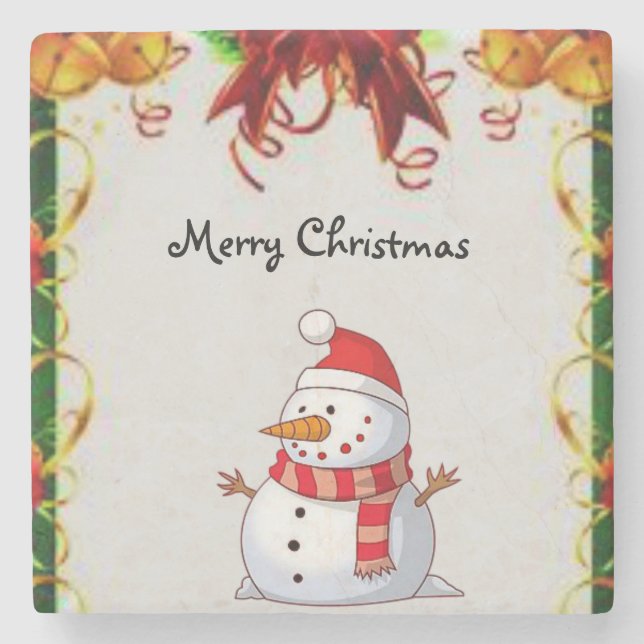 Snowman Marble Stone Coaster Christmas (Front)