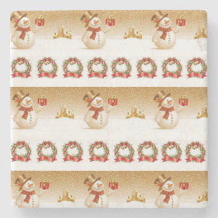 Snowman Marble Stone Coaster Christmas