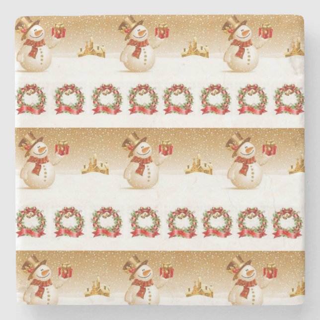 Snowman Marble Stone Coaster Christmas (Front)