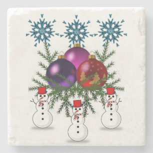 Snowman Marble Stone Coaster Christmas