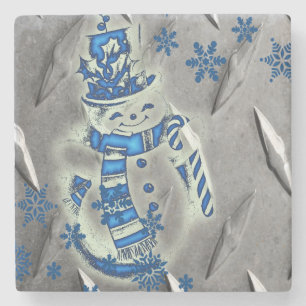 Snowman Marble Stone Coaster Christmas