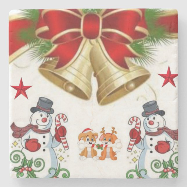 Snowman Marble Stone Coaster Christmas (Front)