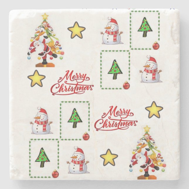 Snowman Marble Stone Coaster Christmas (Front)