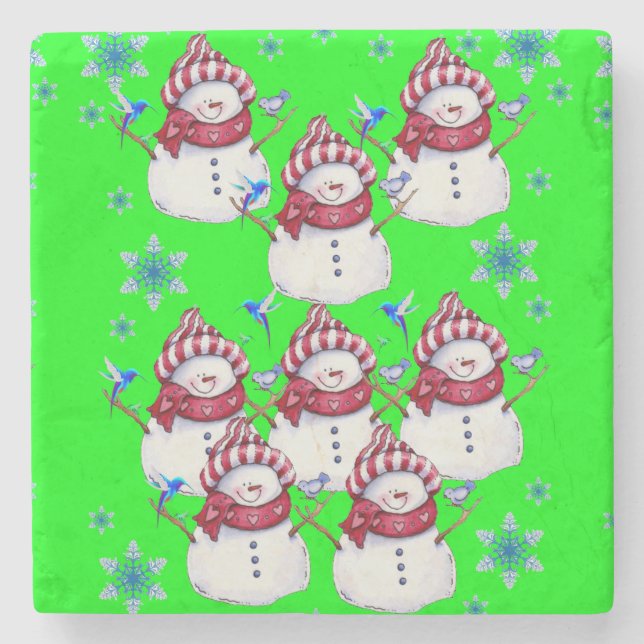 Snowman Marble Stone Coaster Christmas (Front)