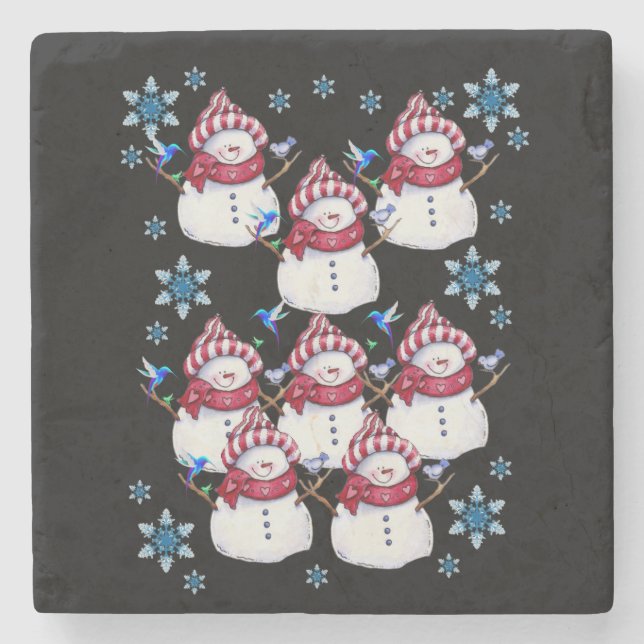 Snowman Marble Stone Coaster Christmas (Front)