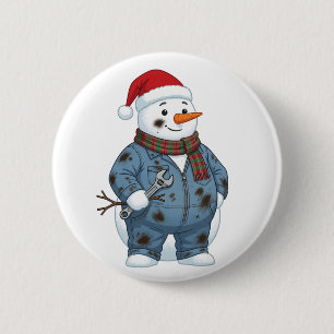 Snowman Mechanic Christmas 2026 Holiday Blue Colla 6 Cm Round Badge