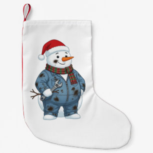 Snowman Mechanic Christmas 2026 Holiday Blue Colla Small Christmas Stocking