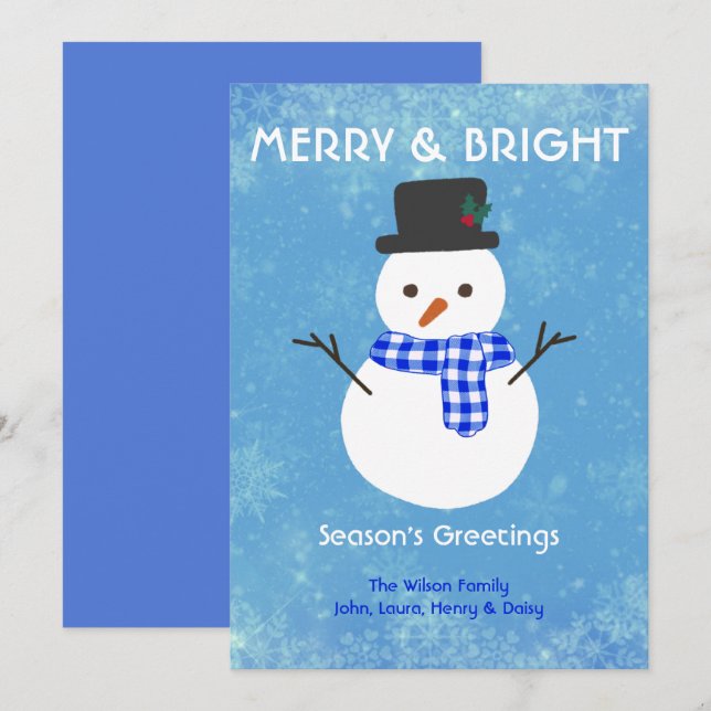 Snowman Merry & Bright Seasons Greetings Custom Ho Holiday Card (Front/Back)