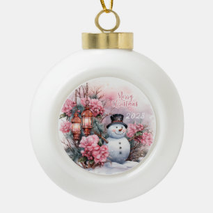 Snowman Merry Christmas 2023 Ceramic Ball Christmas Ornament