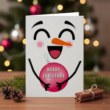 Snowman Merry Christmas Cute Smiling Face Winter