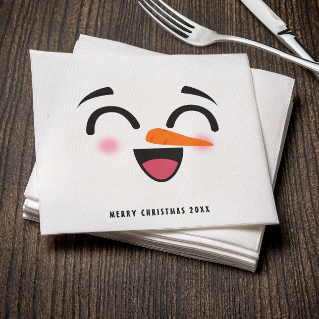 Snowman Merry Christmas Cute Smiling Face Winter Napkin (Snowman Merry Christmas Cute Smiling Face Winter Napkins
)