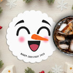 Snowman Merry Christmas Cute Smiling Face Winter Paper Coaster<br><div class="desc">Cute smiling snowman with rosy cheeks coaster.  Great for a holiday / Christmas party or any event during the winter season.</div>