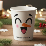Snowman Merry Christmas Cute Smiling Face Winter Paper Cups<br><div class="desc">Cute smiling snowman with rosy cheeks paper cups.  Great for a holiday / Christmas party or any event during the winter season.</div>