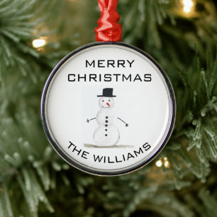 Snowman Merry Christmas Festive Winter Cute Metal Tree Decoration