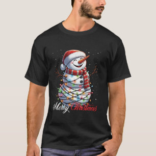 Snowman Merry Christmas Lights Santa Hat Xmas Snow T-Shirt