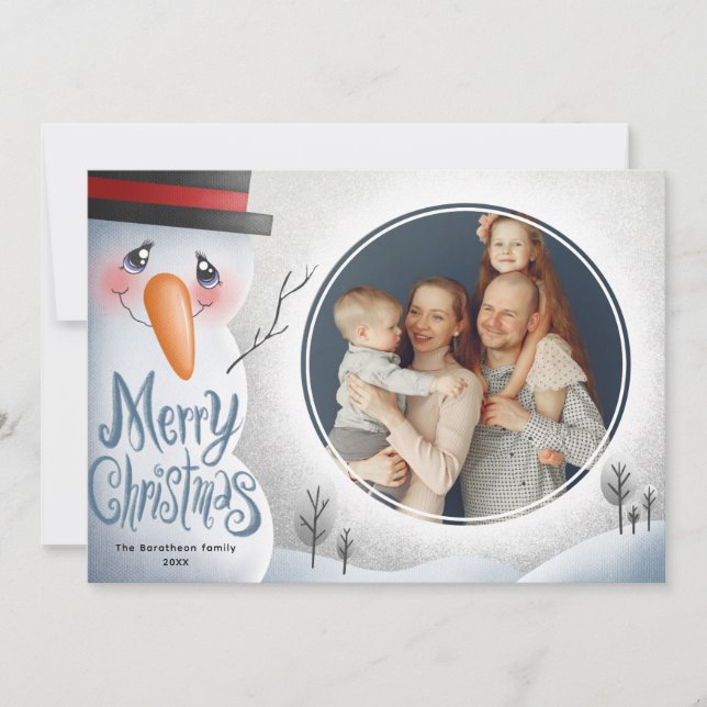 Snowman Merry Christmas Personalised Family Holiday Card (Front)