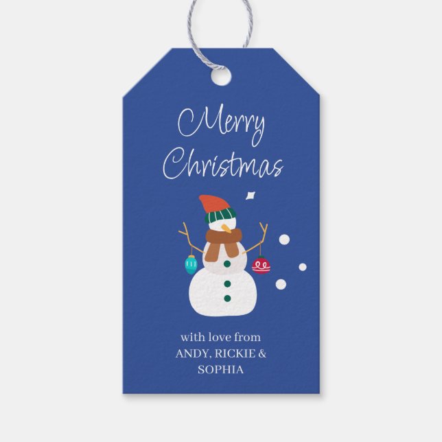 Snowman Merry Christmas Personalised Gift Tags (Front)