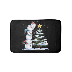 Snowman Merry Christmas Santa Claus Tree Snow Fami Bath Mat