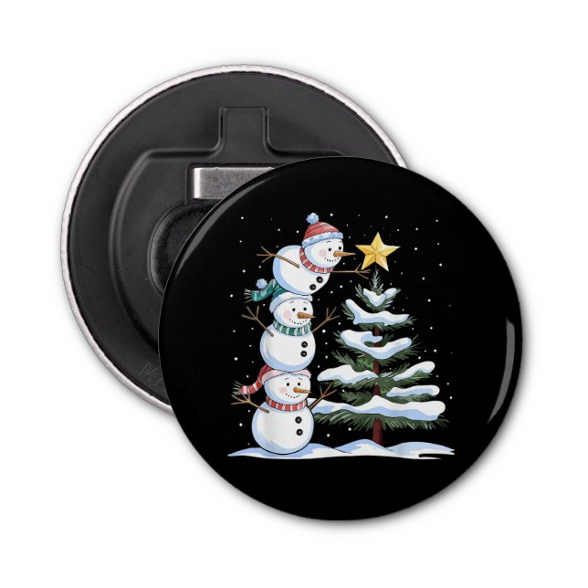 Snowman Merry Christmas Santa Claus Tree Snow Fami Bottle Opener (Front)