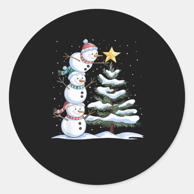 Snowman Merry Christmas Santa Claus Tree Snow Fami Classic Round Sticker (Front)
