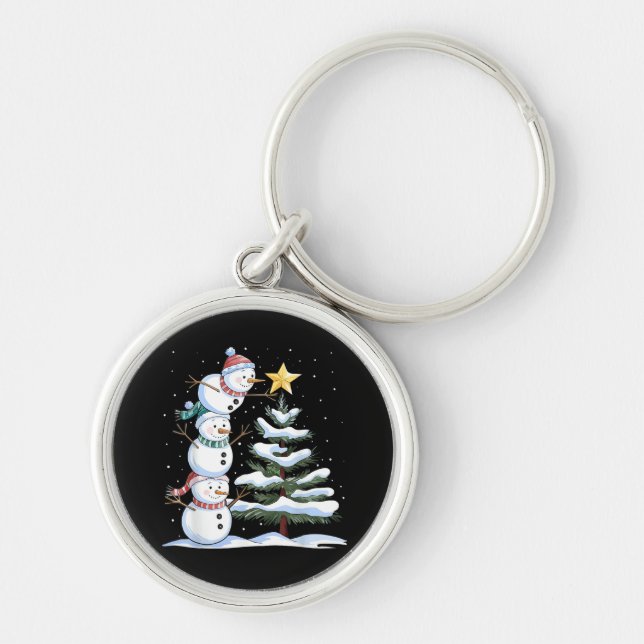 Snowman Merry Christmas Santa Claus Tree Snow Fami Key Ring (Front)