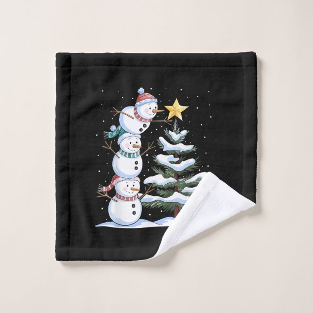 Snowman Merry Christmas Santa Claus Tree Snow Fami Wash Cloth (Wash Cloth)