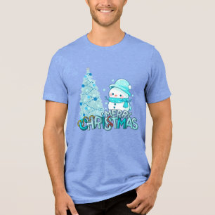 Snowman Merry Christmas Santa  Tree Snow T-Shirt Tri-Blend Shirt